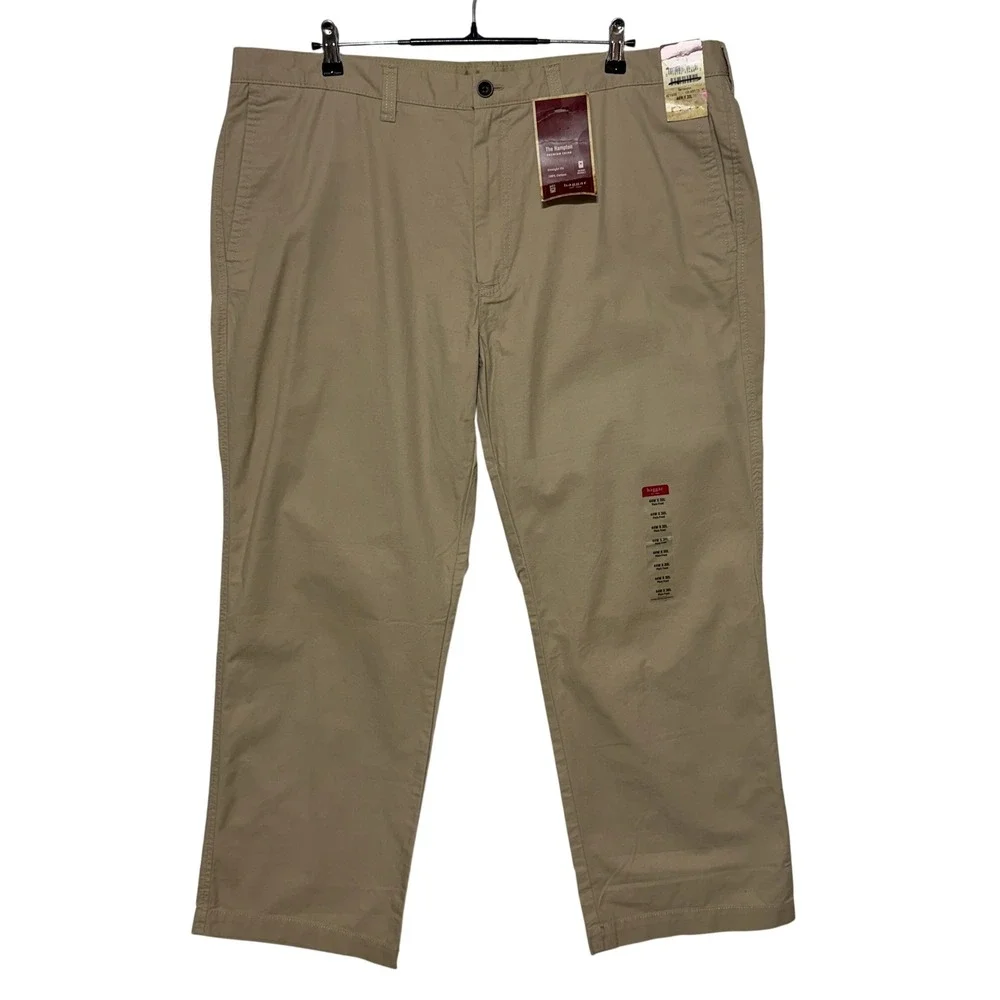 Haggar Pants Mens 44x30 Tan Khaki Hampton‎ Premium Chino Pants Straight Fit NEW